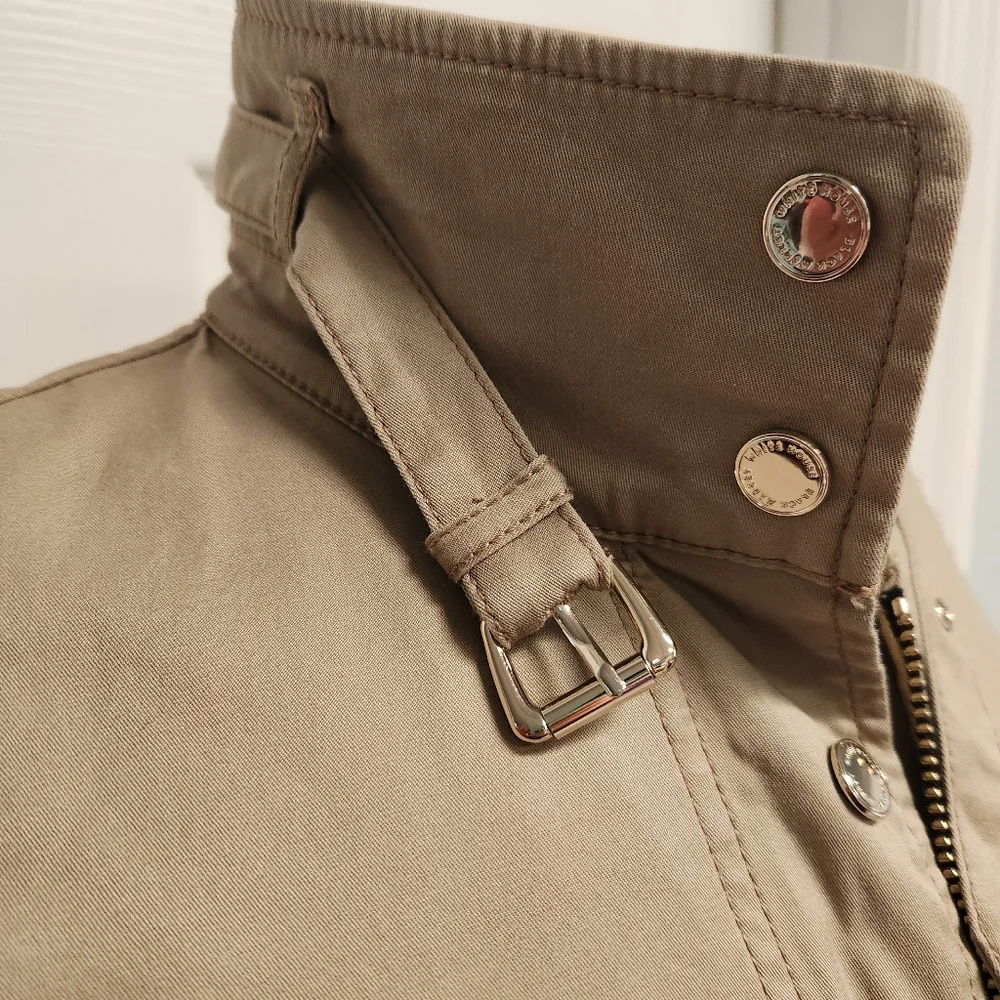 Taupe Fitted Buckle Collar Utility Jacket from White House Black Market. - Picture 7 of 15